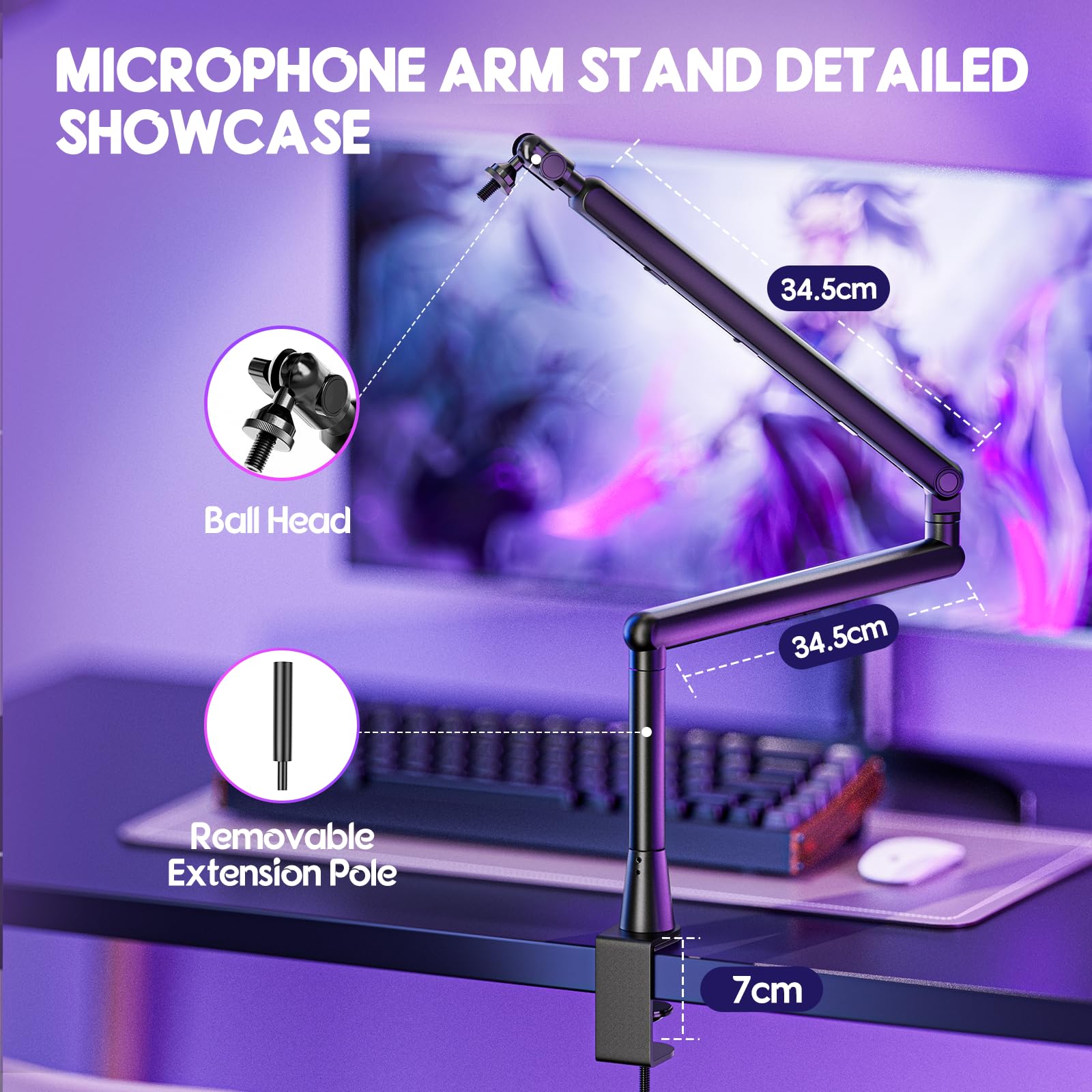 Emart Low Profile Mic Arm, Microphone Boom Arm Stand with Desk Mount, Podcast Streaming Gaming Mike Desktop Holder for Shure sm7